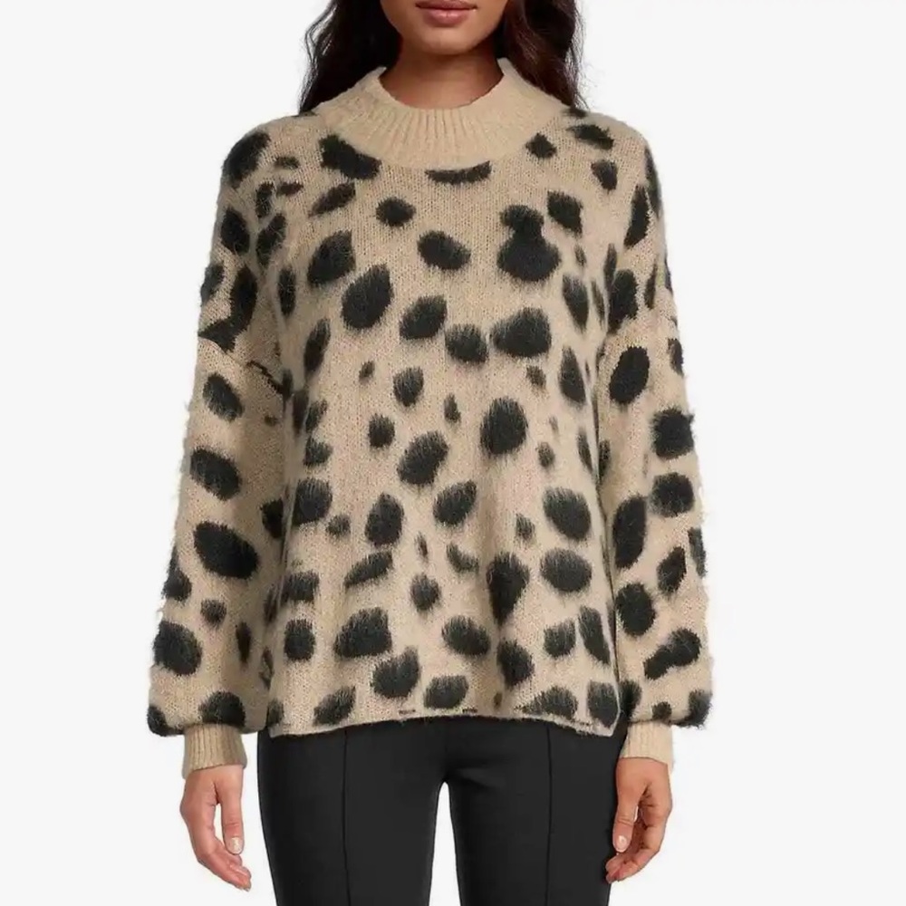 Boss Women's Fellyna Jacquard Pullover Leopard Print Mock Neck Sweater